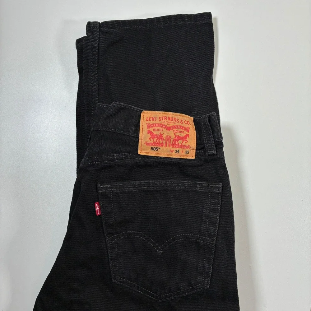 Levis 505 Regular Fit Jeans 34x31 Black Straight Leg Denim USA Cowboy